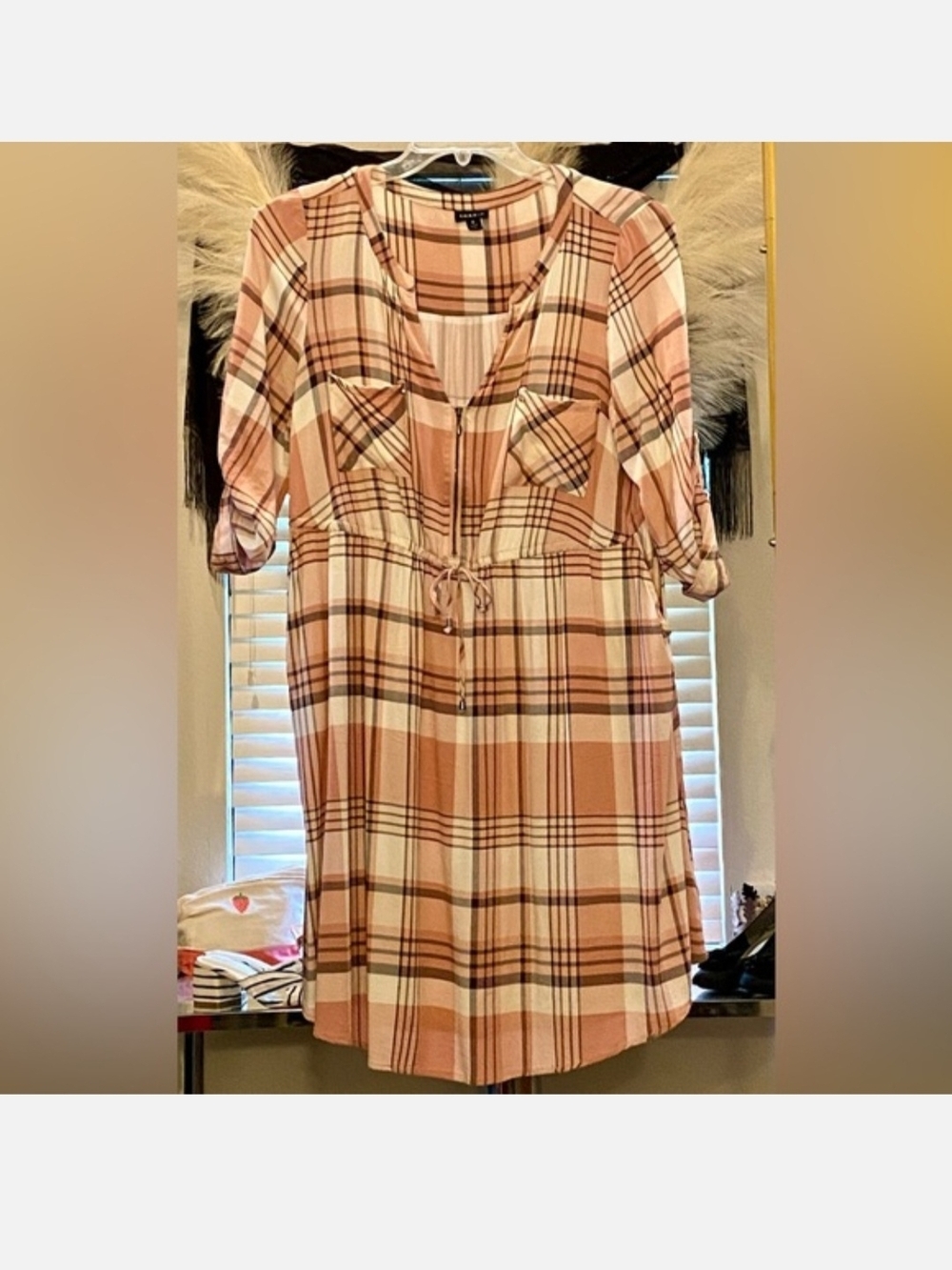 Torrid Blush & Cream Plaid Midi Shirt Dress Size 0X – EUC